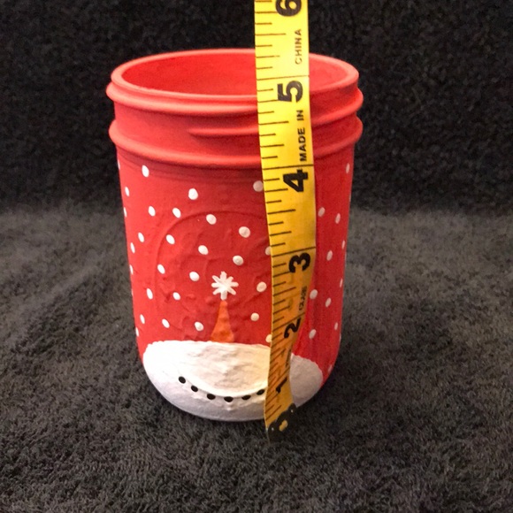 Hand Painted Ball Mason Jar Snowman In Red - Picture 7 of 8